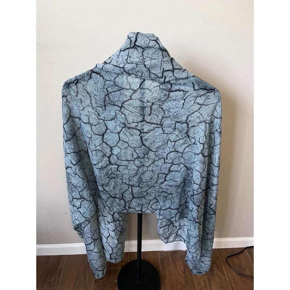 Blue Black Cracked Earth Print Viscose Scarf Lightweight Wrap Shawl 70x35